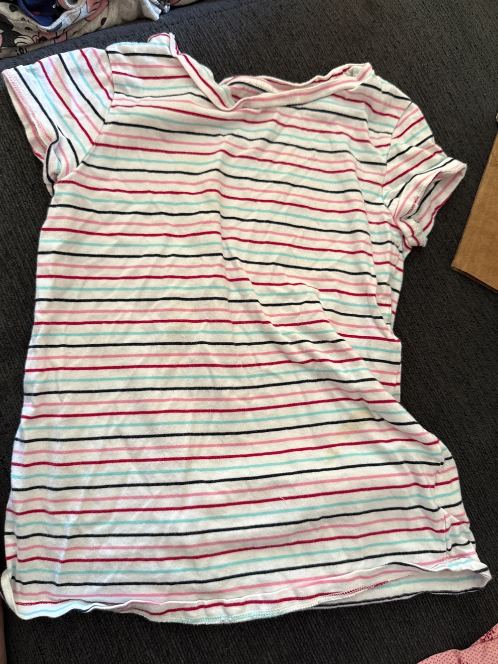 Amazon Essentials Kids Short Sleeve Tee in White with Pink, Teal & Black Stripes